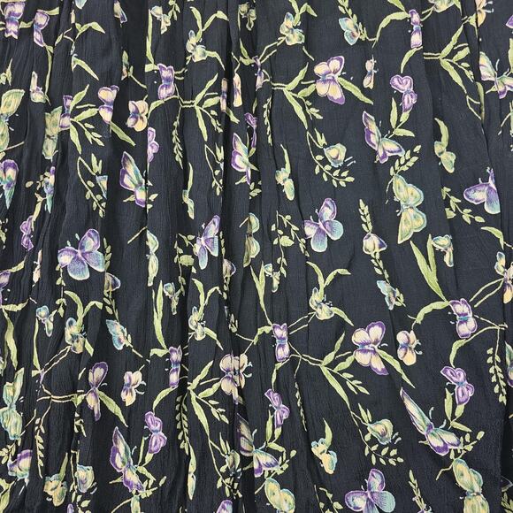 Vintage Indira Skirt Womens Medium Black Floral Butterfly Maxi Boho 90s Cottage - Picture 2 of 6